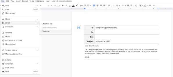 Gmail pisanje pošte u Google docs