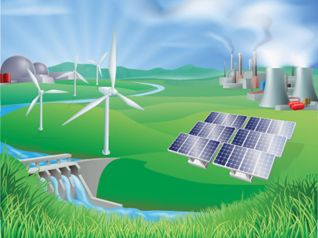 Obnovljivi i tradicijonalni izvori energije ilustracija