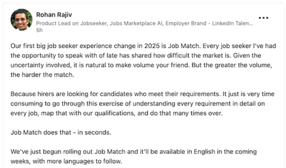 Rohan Rajiv je najavio LinkedIn-ov Job Match