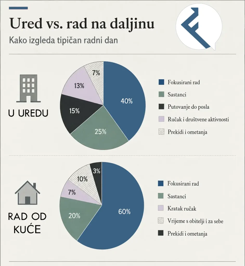 Ured vs Rad na daljinu - fokusiranost i produktivnost (ilustracija Financa.ba)